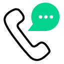 Icon of a phone handset with a speech bubble symbolizing a call or conversation.